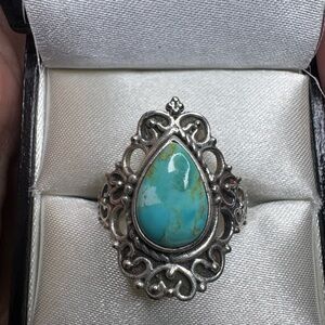 Ring Intricate 925 Sterling Silver Turquoise Teardrop Feminine
